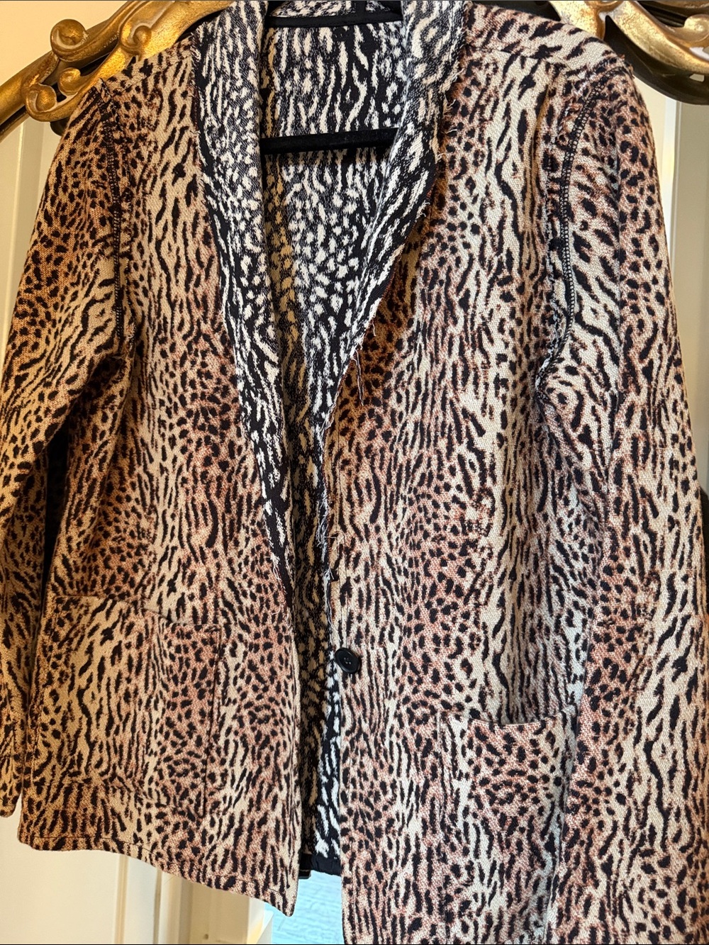Raquel Allegra Reversible Blazer Leopard Zebra Animal Print Cotton, Size 2/US M